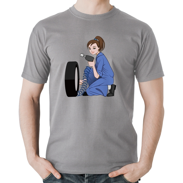Camiseta Algodão Borracharia Girl - Cinza