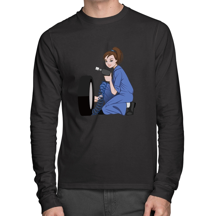 Camiseta Algodão Borracharia Girl Manga Longa