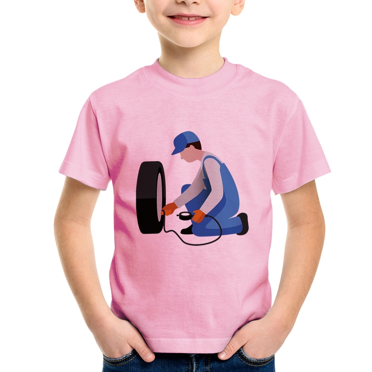 Camiseta Infantil Borracharia - Rosa Bebê