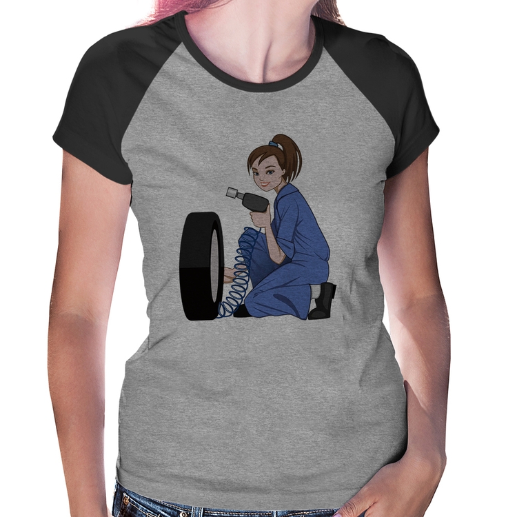 Baby Look Raglan Borracharia Girl - Cinza/Preto