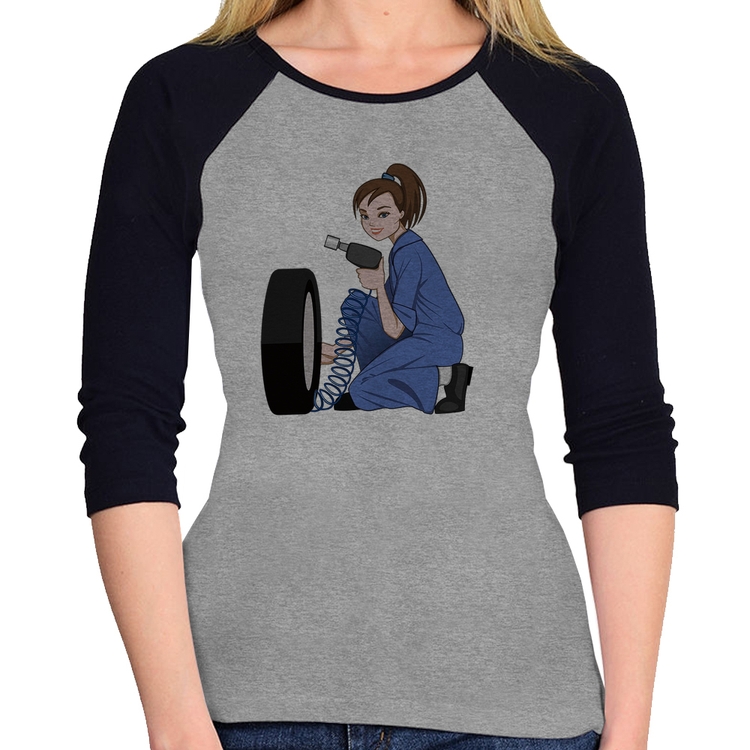 Baby Look Raglan Borracharia Girl Manga 3/4 - Cinza/Preto