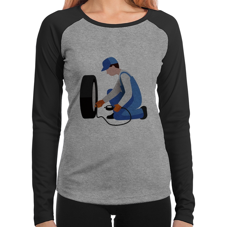 Baby Look Raglan Borracharia Manga Longa - Cinza/Preto