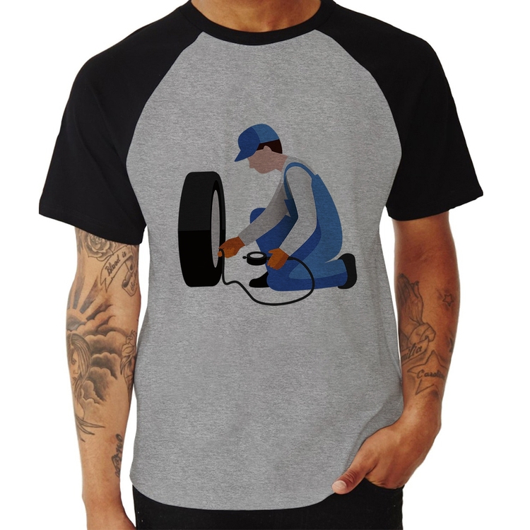 Camiseta Raglan Borracharia - Cinza/Preto