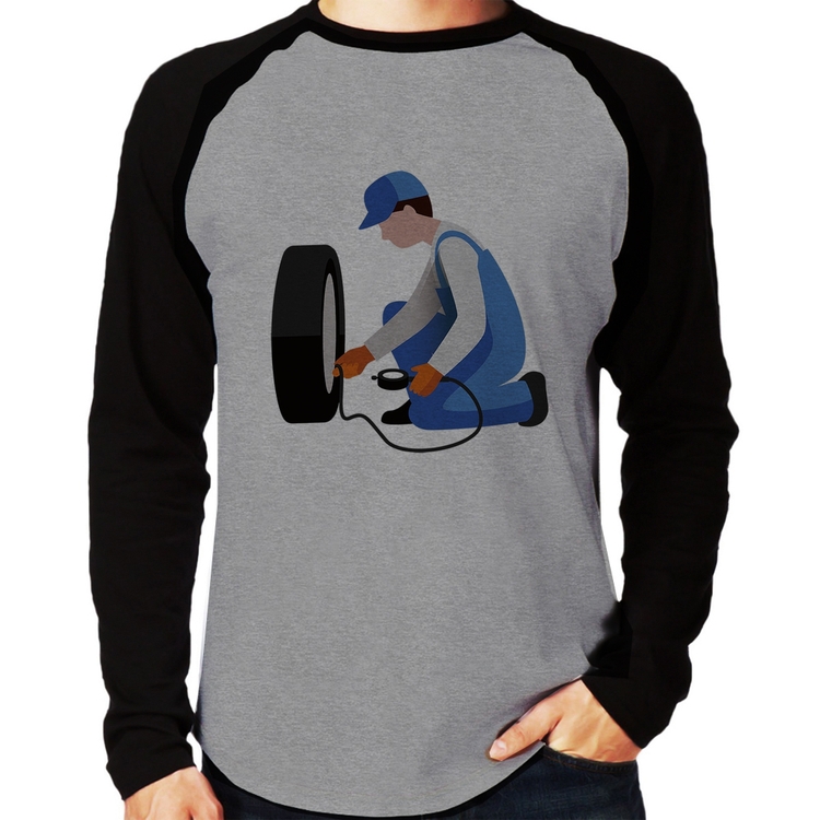 Camiseta Raglan Borracharia Manga Longa - Cinza/Preto