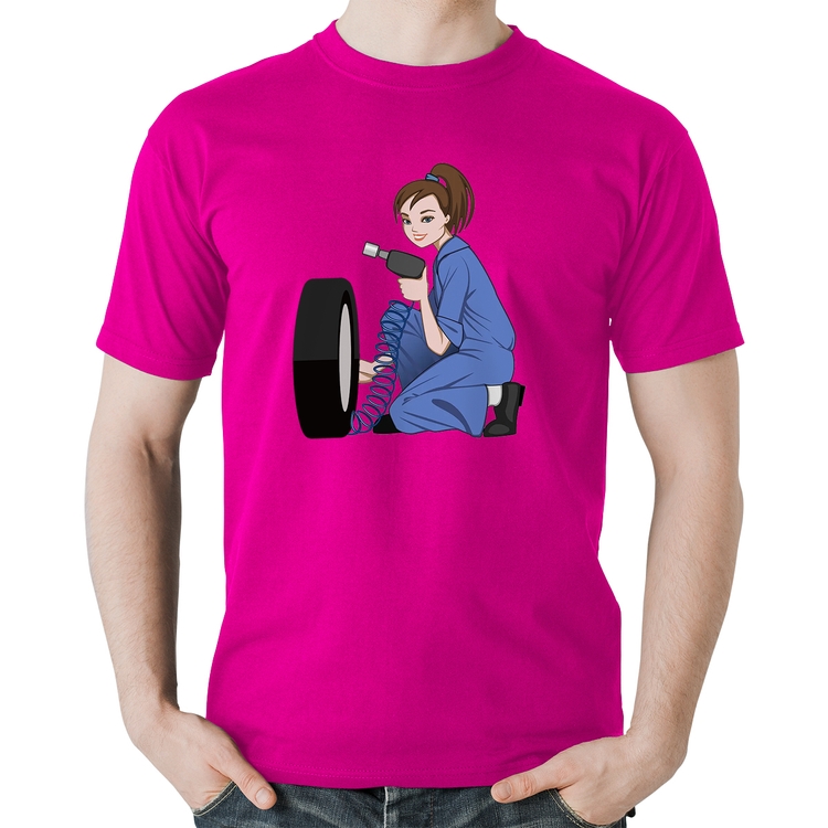 Camiseta Algodão Borracharia Girl - Rosa