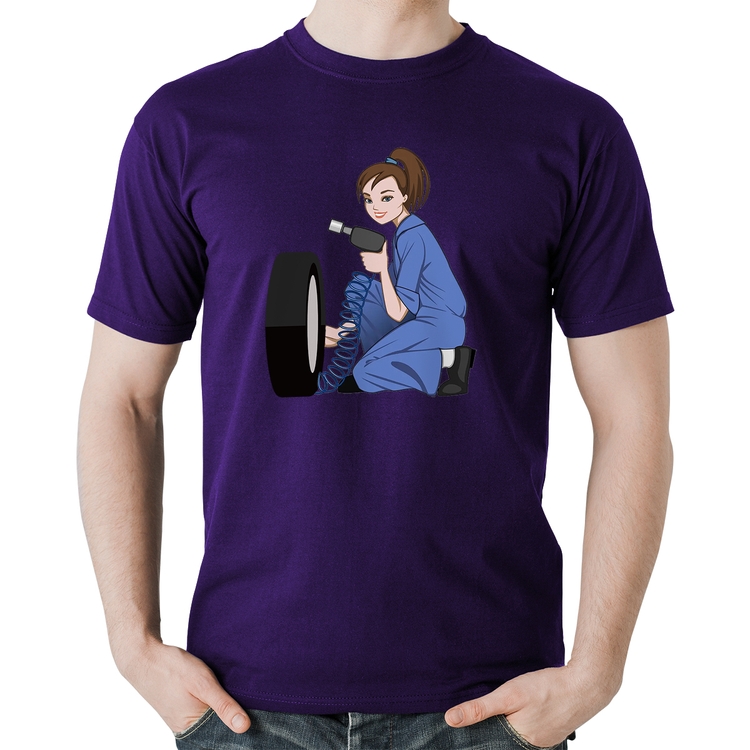 Camiseta Algodão Borracharia Girl - Roxa