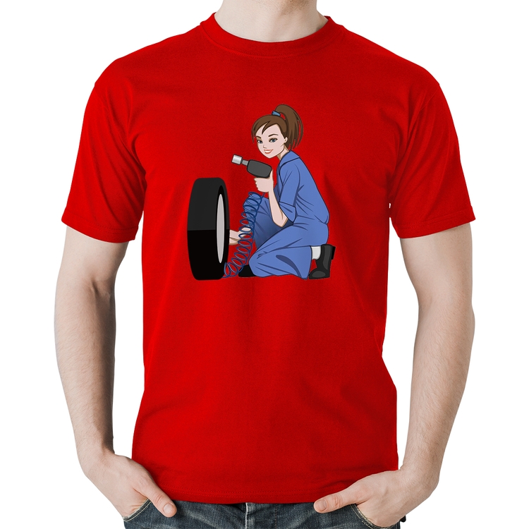 Camiseta Algodão Borracharia Girl - Vermelha