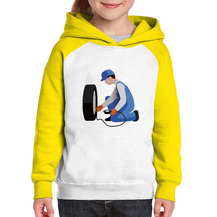 Moletom Infantil Borracharia - Branco/Amarelo