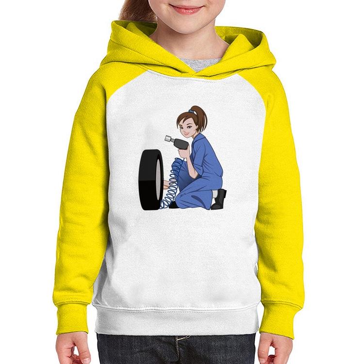 Moletom Infantil Borracharia Girl - Branco/Amarelo