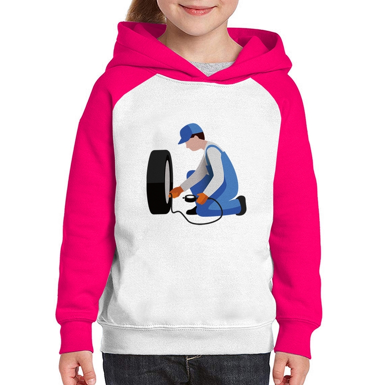 Moletom Infantil Borracharia - Branco/Rosa