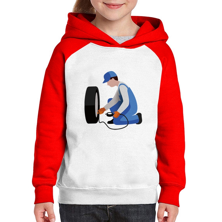 Moletom Infantil Borracharia - Branco/Vermelho