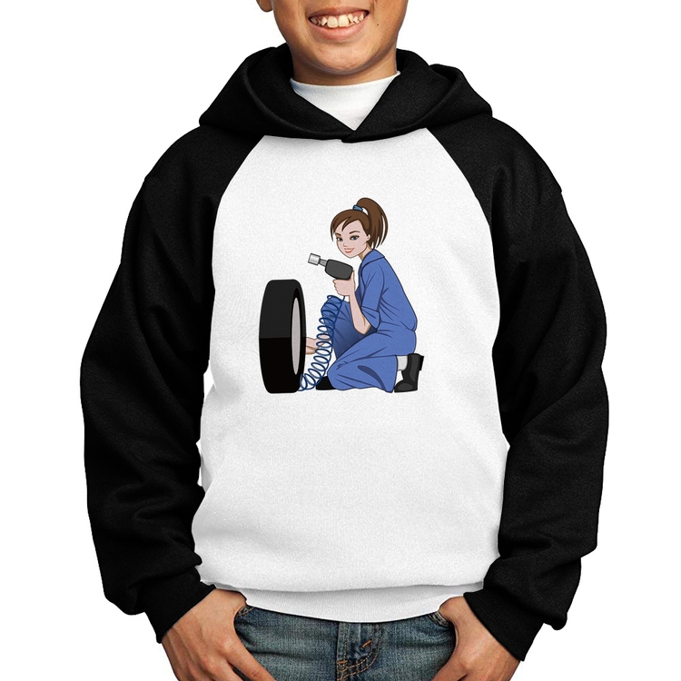 Moletom Infantil Borracharia Girl - Branco/Preto