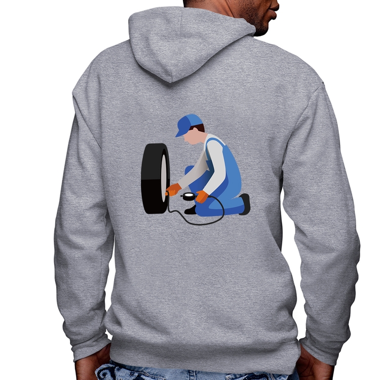 Blusa Moletom Borracharia Masculina com Capuz e Zíper - Mescla