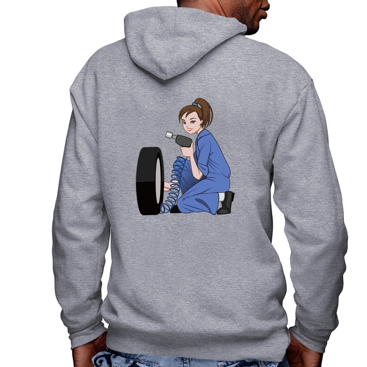 Blusa Moletom Borracharia Girl Masculina com Capuz e Zíper - Mescla