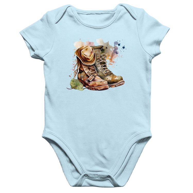 Body Bebê Algodão Botas e Chapéu Retrô - Azul Bebê