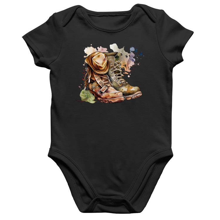 Body Bebê Algodão Botas e Chapéu Retrô