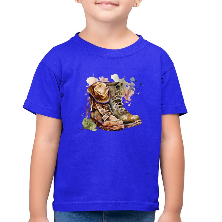 Camiseta Algodão Infantil Botas e Chapéu Retrô - Azul Royal