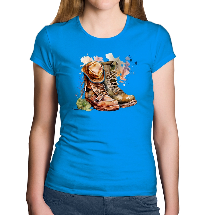 Baby Look Algodão Botas e Chapéu Retrô - Azul