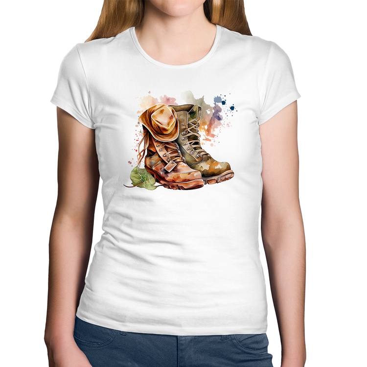 Baby Look Algodão Botas e Chapéu Retrô - Branca