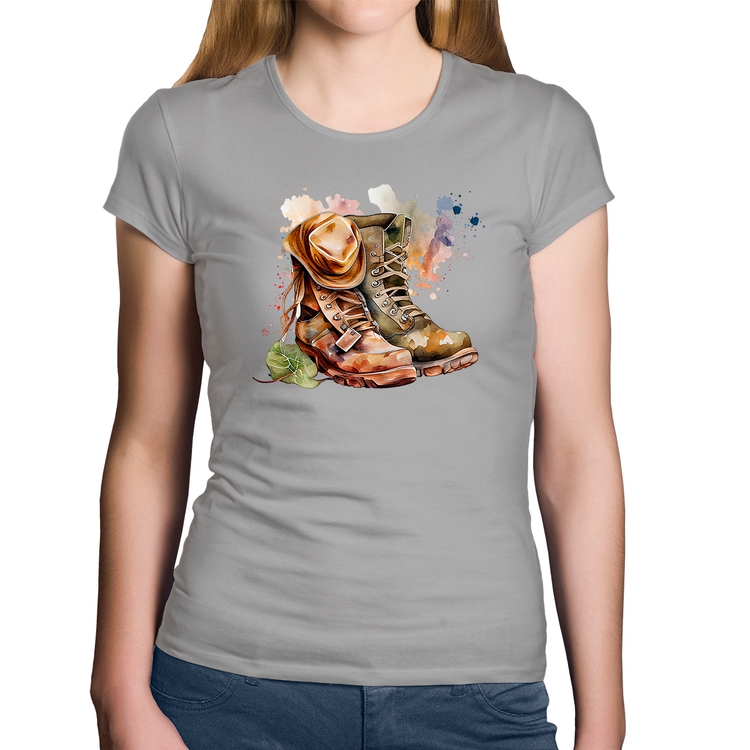 Baby Look Algodão Botas e Chapéu Retrô - Cinza