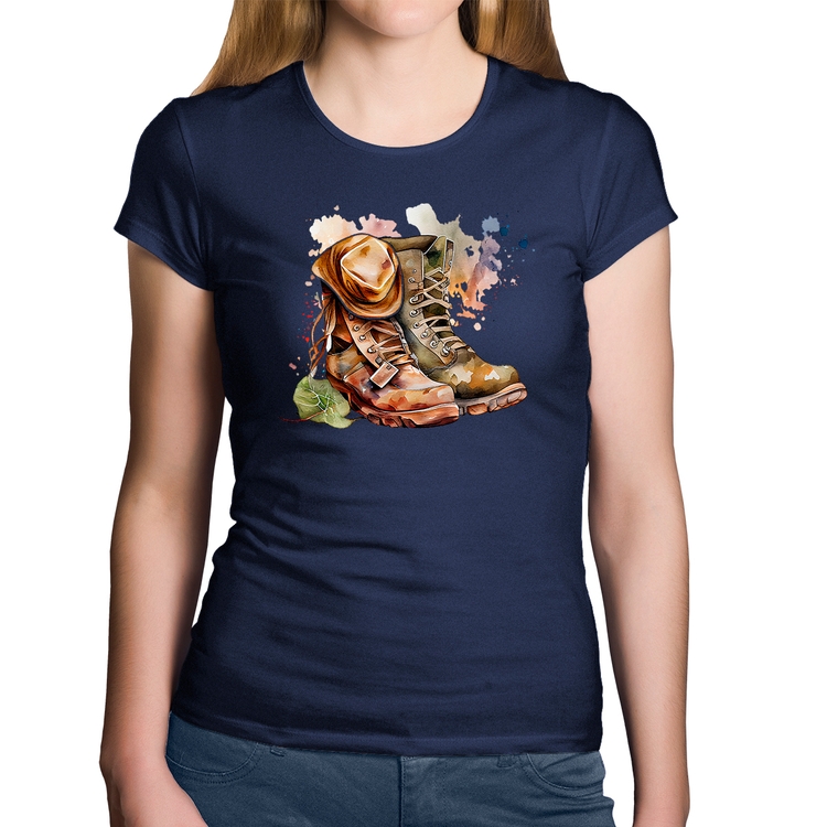 Baby Look Algodão Botas e Chapéu Retrô - Marinho