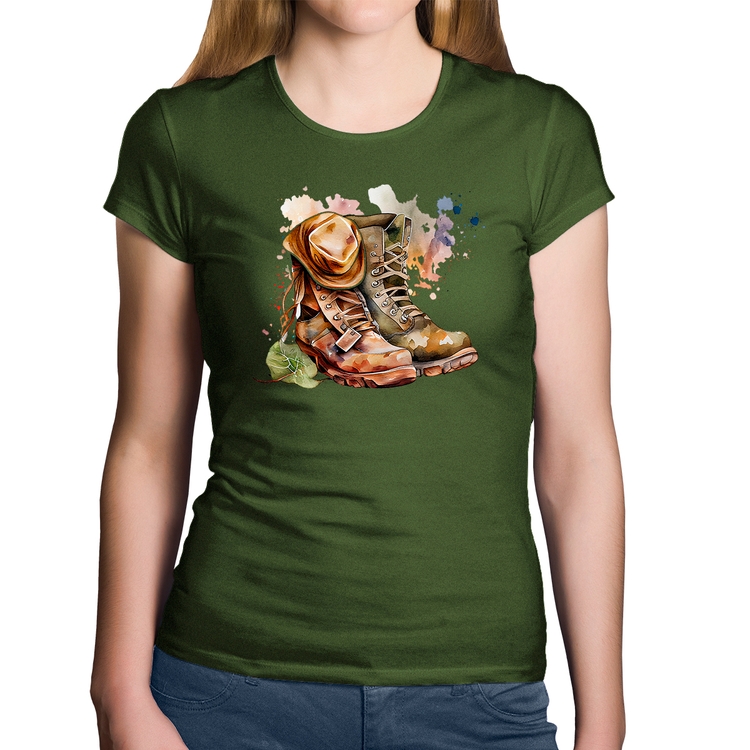 Baby Look Algodão Botas e Chapéu Retrô - Musgo