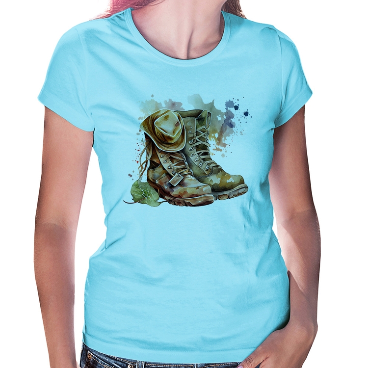 Baby Look Botas e Chapéu Retrô - Azul Bebê