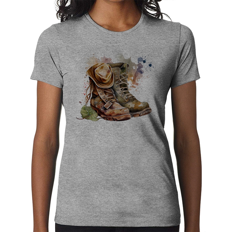 Baby Look Botas e Chapéu Retrô - Cinza