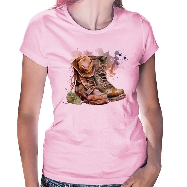 Baby Look Botas e Chapéu Retrô - Rosa Bebê