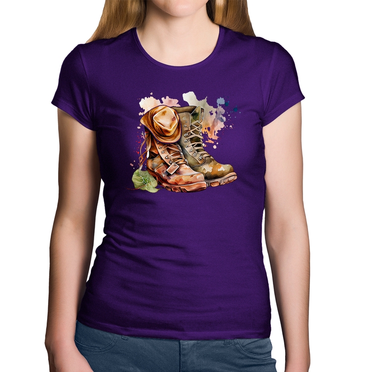 Baby Look Algodão Botas e Chapéu Retrô - Roxa