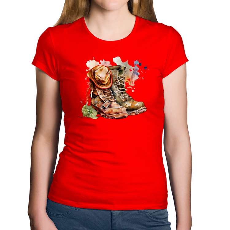 Baby Look Algodão Botas e Chapéu Retrô - Vermelha