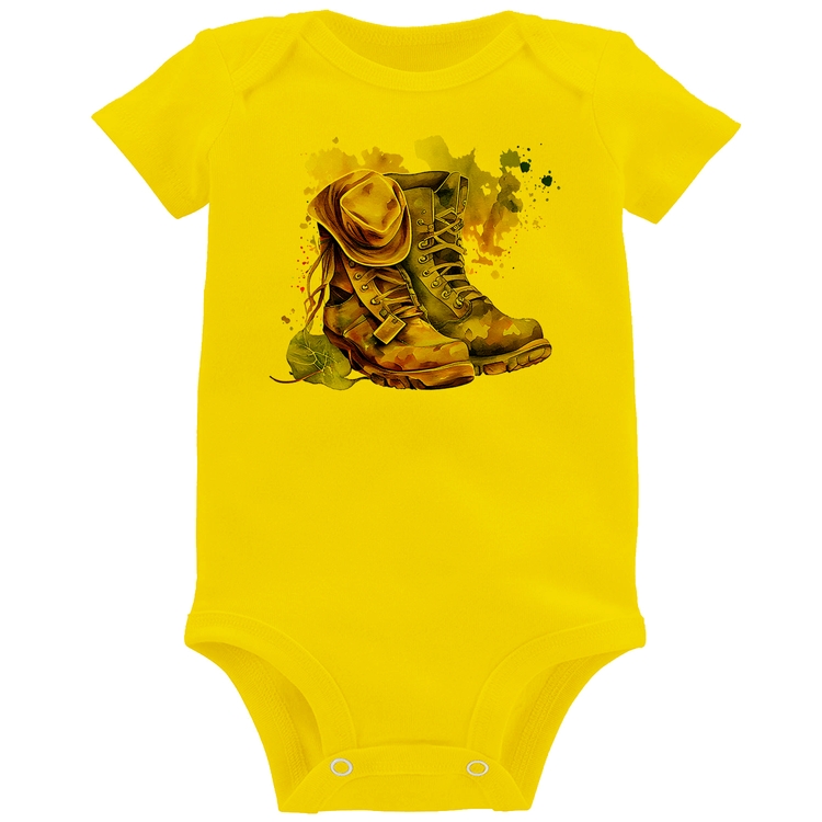 Body Bebê Botas e Chapéu Retrô - Amarelo