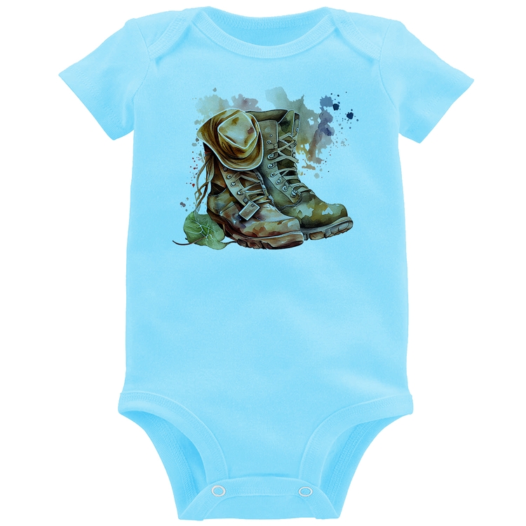 Body Bebê Botas e Chapéu Retrô - Azul Bebê