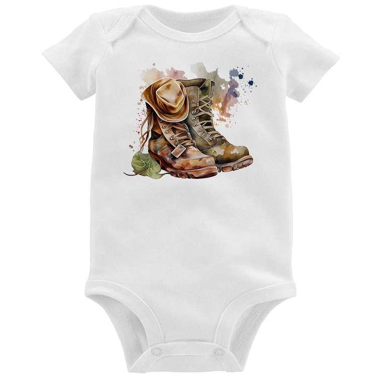 Body Bebê Botas e Chapéu Retrô