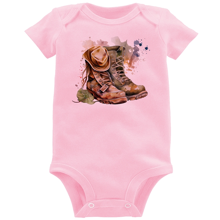 Body Bebê Botas e Chapéu Retrô - Rosa Bebê