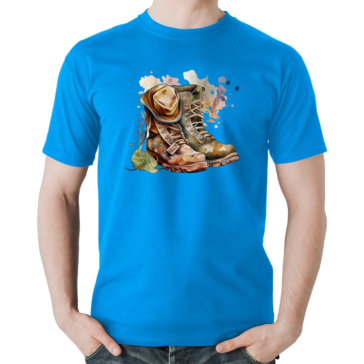 Camiseta Algodão Botas e Chapéu Retrô - Azul