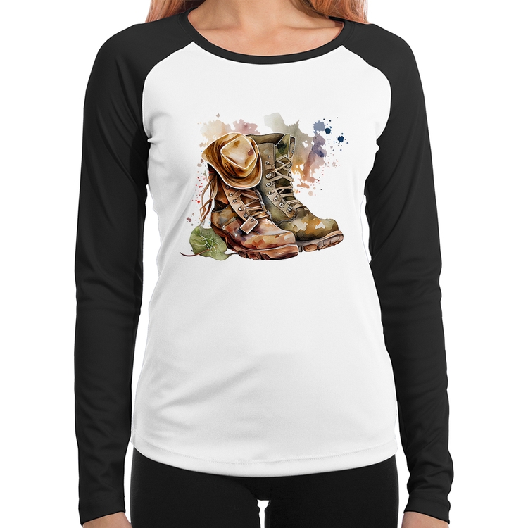 Baby Look Raglan Botas e Chapéu Retrô Manga Longa