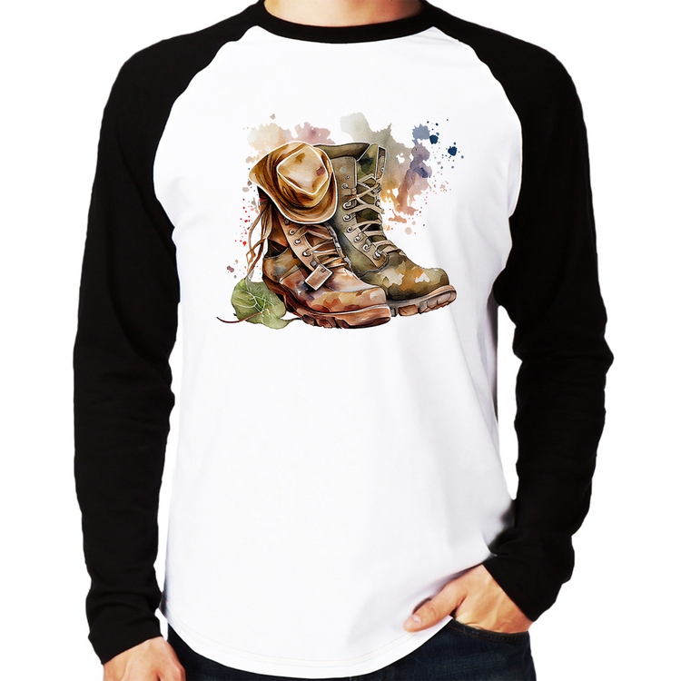 Camiseta Raglan Botas e Chapéu Retrô Manga Longa