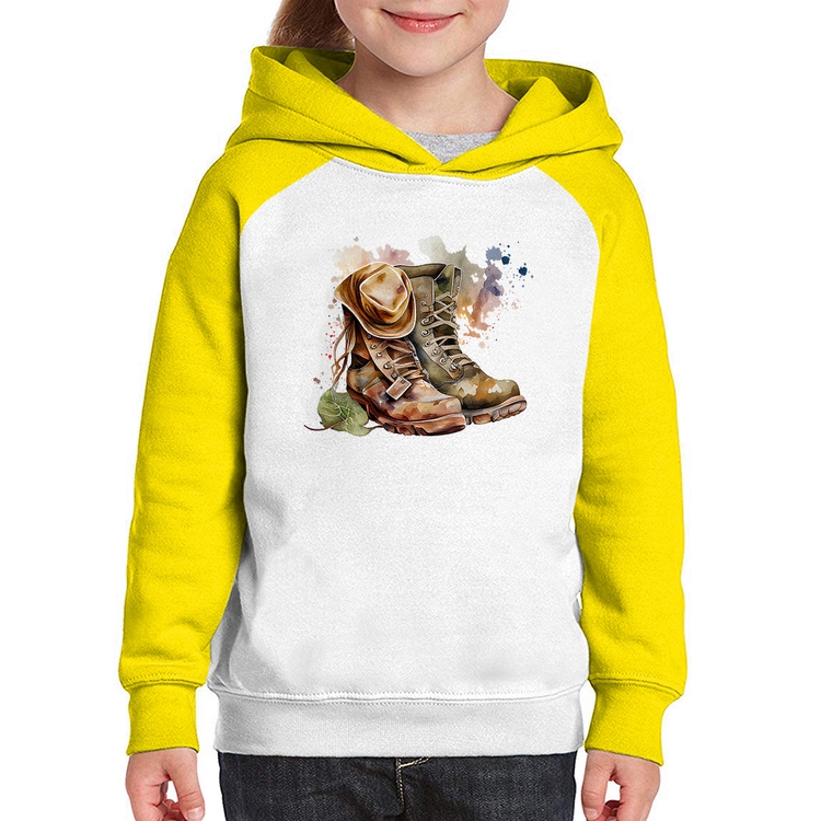 Moletom Infantil Botas e Chapéu Retrô - Branco/Amarelo