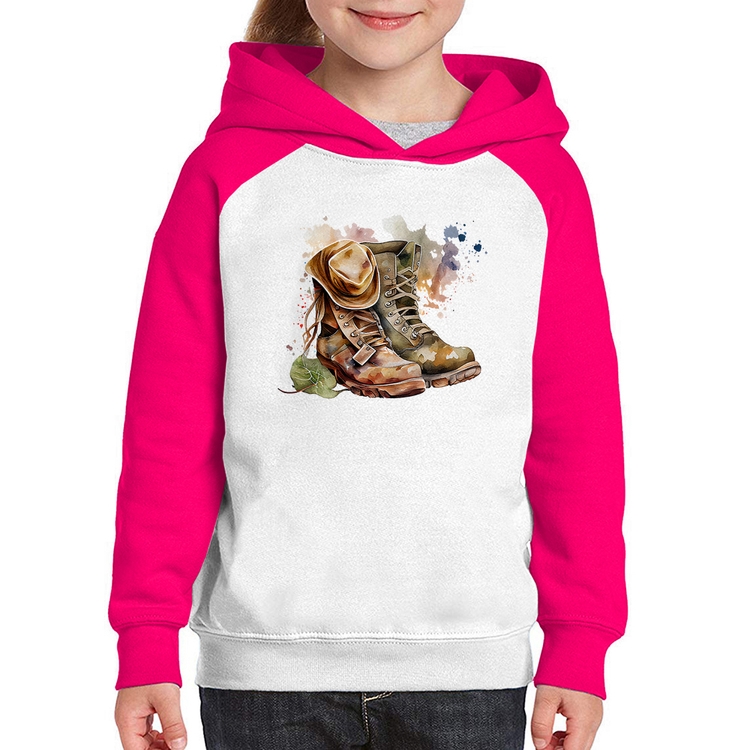 Moletom Infantil Botas e Chapéu Retrô - Branco/Rosa