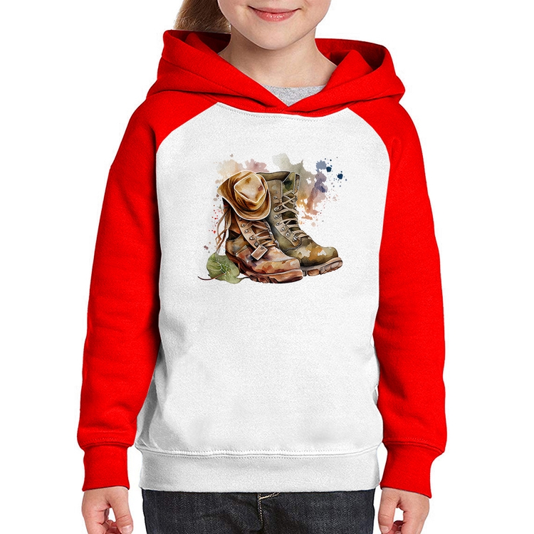 Moletom Infantil Botas e Chapéu Retrô - Branco/Vermelho