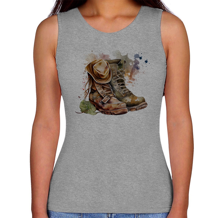 Regata Feminina Botas e Chapéu Retrô - Cinza