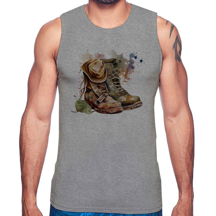 Regata Botas e Chapéu Retrô - Cinza