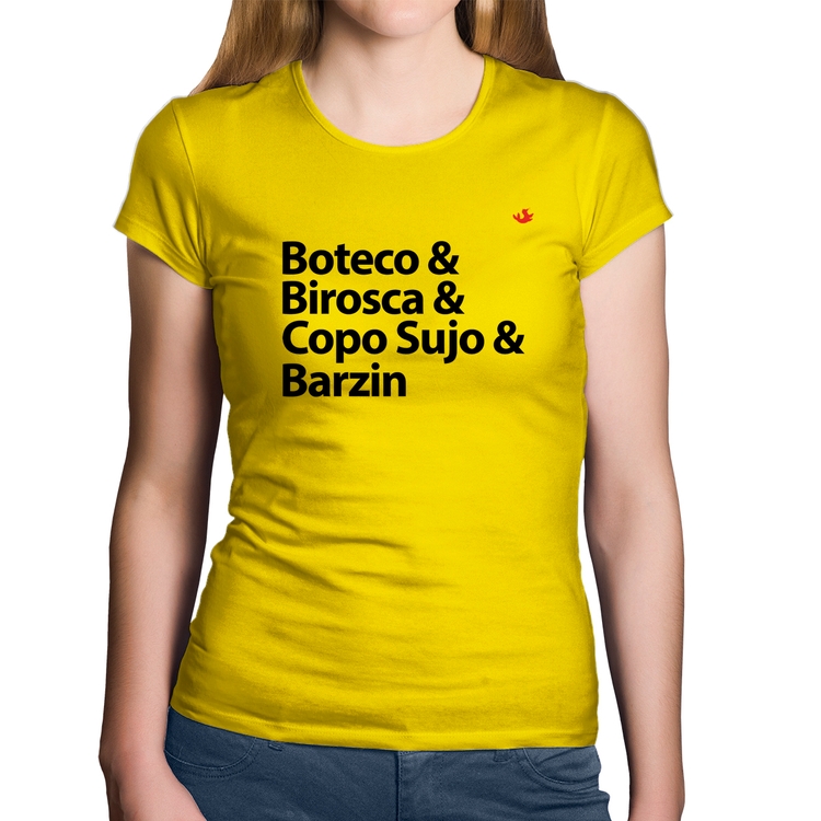 Baby Look Algodão Boteco & Birosca & Copo Sujo & Barzin - Amarela