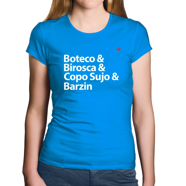 Baby Look Algodão Boteco & Birosca & Copo Sujo & Barzin - Azul