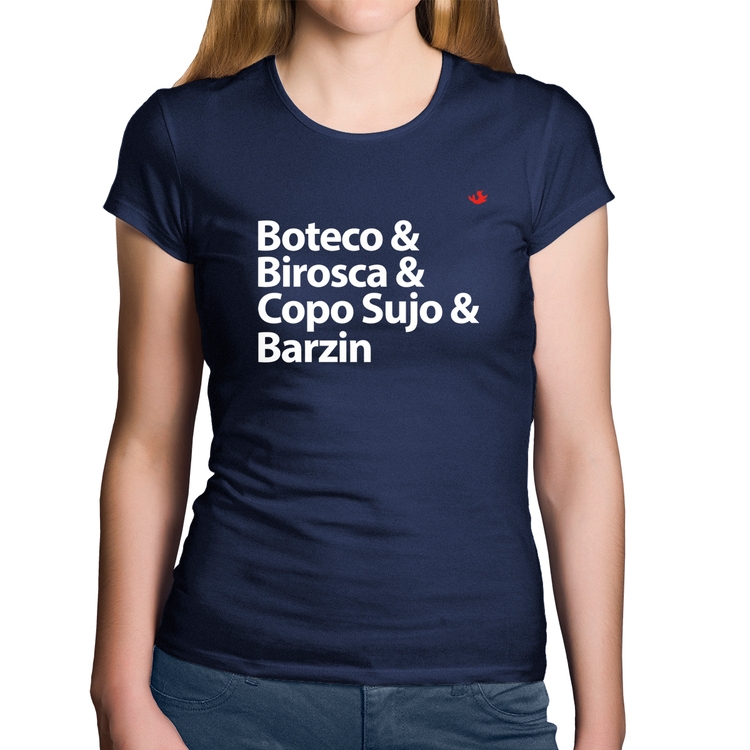 Baby Look Algodão Boteco & Birosca & Copo Sujo & Barzin - Marinho