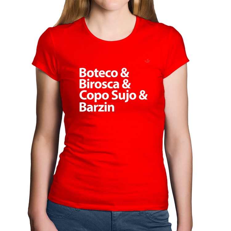 Baby Look Algodão Boteco & Birosca & Copo Sujo & Barzin - Vermelha