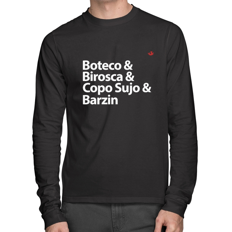 Camiseta Algodão Boteco & Birosca & Copo Sujo & Barzin Manga Longa