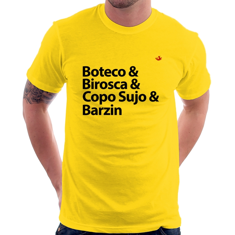 Camiseta Boteco & Birosca & Copo Sujo & Barzin - Amarela
