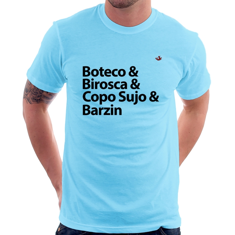 Camiseta Boteco & Birosca & Copo Sujo & Barzin - Azul Bebê
